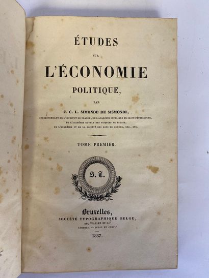  SISMONDE de SISMONDI : Etudes sur l'économie politique. Bruxelles. Société typographique...
