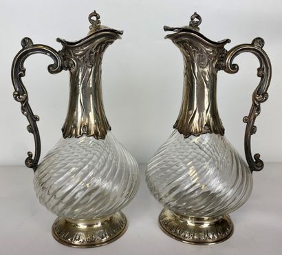 Pair of crystal decanters mounted in silver....