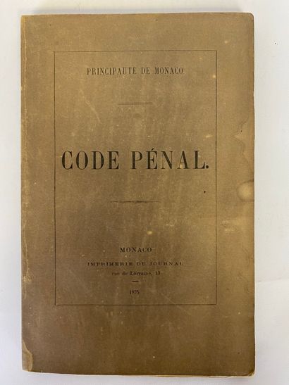 [Principality of Monaco] Criminal Code of Monaco. Monaco. Imprimerie du Journal,...