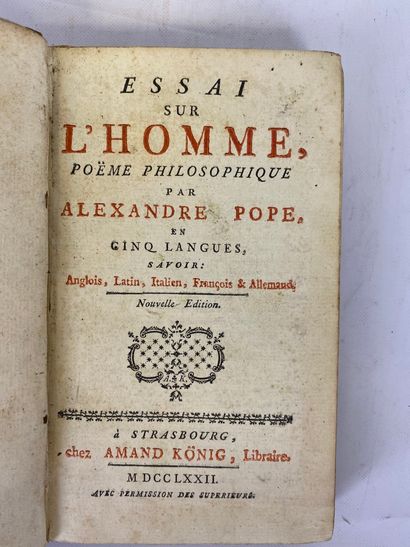  Pope, Alexander Essay on Man, philosophical poem by Alexander Pope, in five languages,...