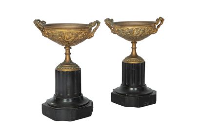 A pair of bronze and black marble cassolettes,...