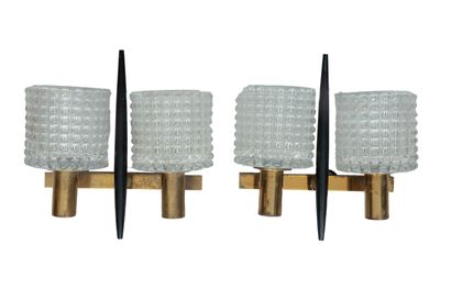 Pair of gilt brass, blackened wood and moulded...