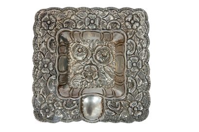 Solid silver tray with repoussé decoration...