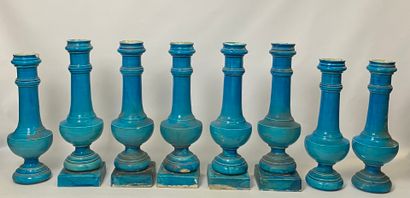 Important set of eight turquoise blue ceramic...