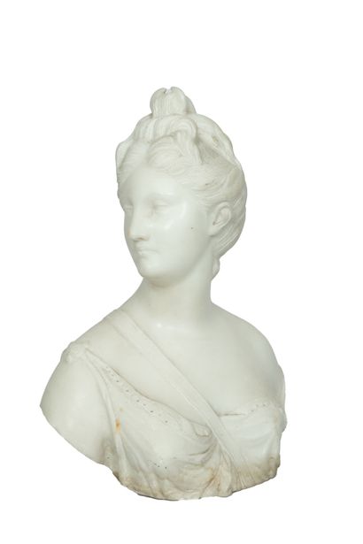 Marble bust of a young woman as Diana. Hair...