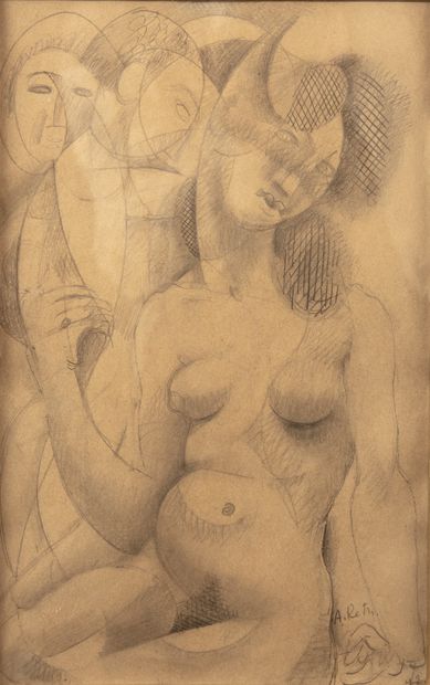 Alfred RETH (1884-1966). Seated nude Pencil...