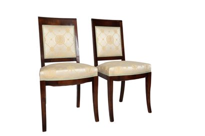  Suite of eight mahogany and mahogany veneer chairs, tile back, cream silk upholstery...