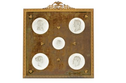 Five plaster medallions representing portraits...