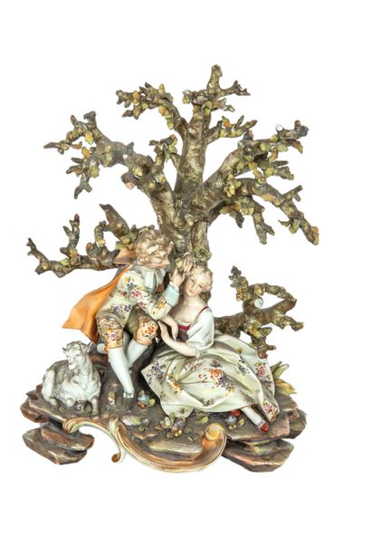 Saxony porcelain group decorated with a couple...