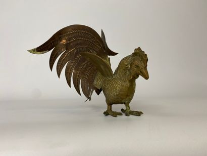 Bronze and brass rooster with spread wings....