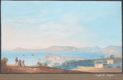 Neapolitan gouache of the XIX century. Golfo...