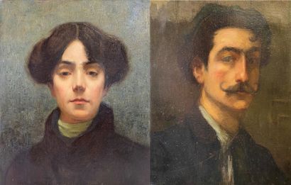  Ecole française fin XIXe siècle Paire de portraits d'Henri Barbusse et son épouse...