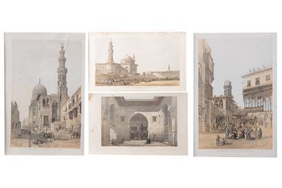  Quatre petites gravures sur le thème des mosquées (légères piqûres). 20x29cm
