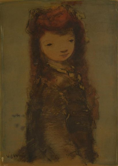  Sylvain VIGNY (1903-1970). Portrait de jeune fille Aquarelle sur papier, signée...