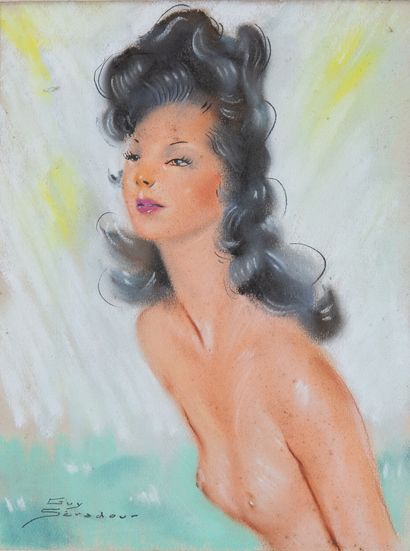  Guy SERADOUR (1922-2007). Jeune femme en buste Dessin au pastel sur papier, signé...