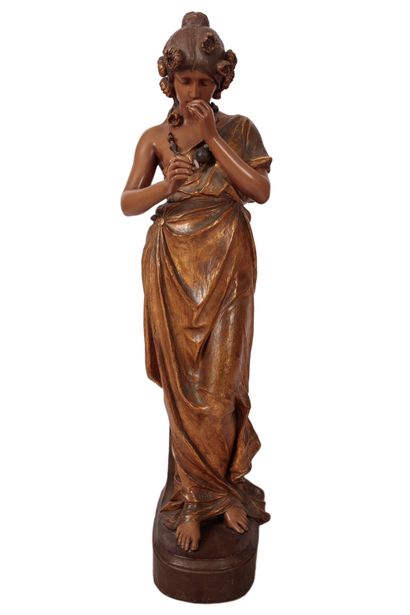  Friedrich GOLDSCHEIDER Edition, Vienne Femme musicienne Importante sculpture en...