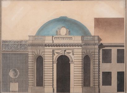  Ecole du XIXe siècle Projet d'architecture, rotonde Encre et aquarelle sur papier...