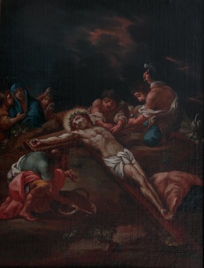  Ecole française du XVIIe siècle Crucifixion Huile sur toile 41.5 x 33 cm (rento...