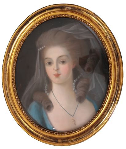  Dans le goût du XVIIIe siècle Portrait d'élégante Pastel sur papier, monogrammé...