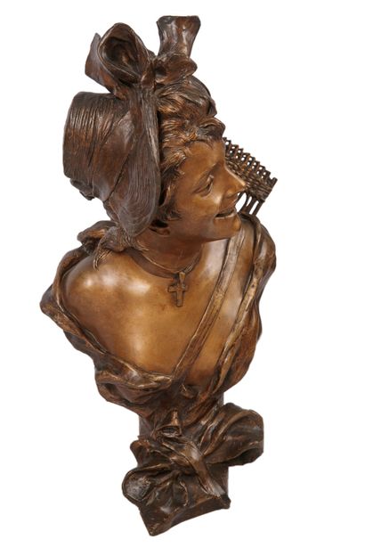  Georges VAN DER STRAETEN (1856-1928) Buste d'élégante au chapeau Epreuve en bronze...