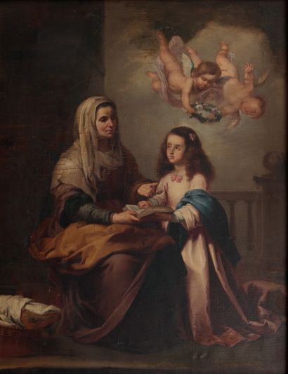  Ecole dans le goût du XVIIe siècle Education de la Vierge Huile sur toile 54 x 42...