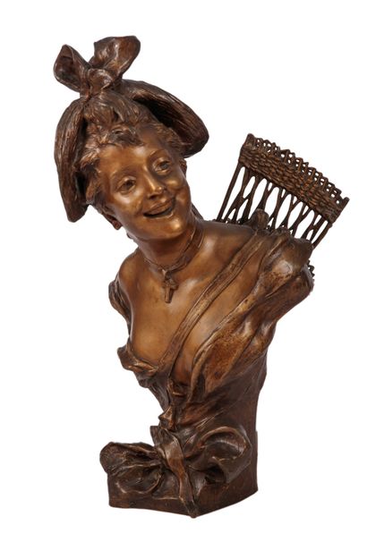  Georges VAN DER STRAETEN (1856-1928) Bust of an elegant woman with a hat Bronze...
