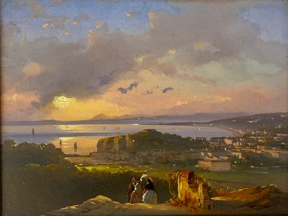  Ippolito CAFFI (1809-1866) Vue de Nice depuis les ruines du château, au lever du...