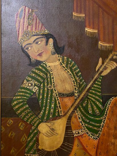  Indian school of the 20th century Musician playing the lute Oil on canvas 117 x...