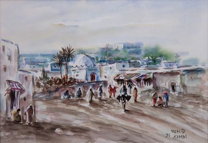  Ioualid KAMAL (XXth century) Lively scenes in Morocco, souks Suite of six watercolours...