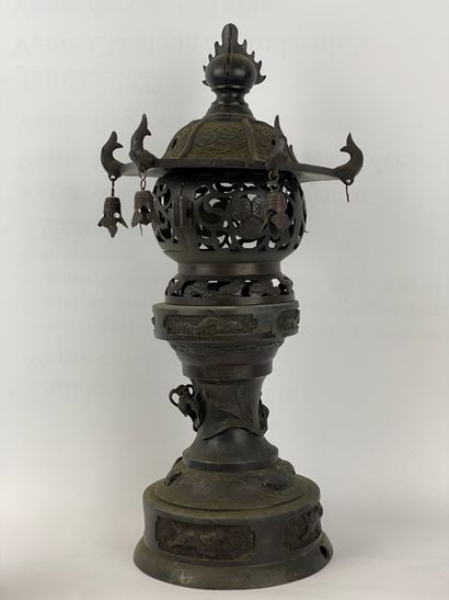 Bronze incense burner forming a pagoda Japan...