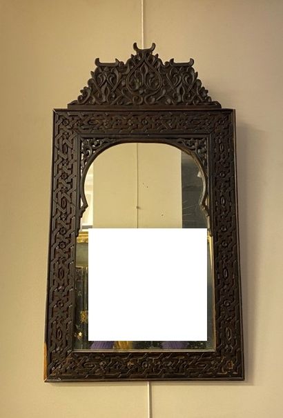 Wooden mirror with mother-of-pearl inlays,...