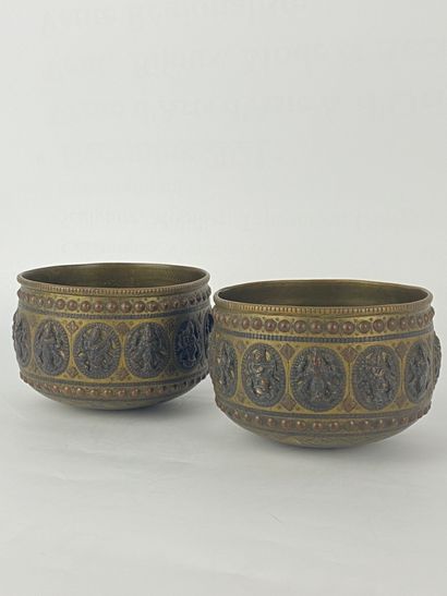 Set of two (2) gold alloy bowls Tibet or...