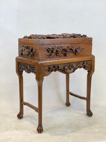 Wooden chest on carved base China or Vietnam...