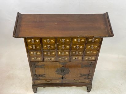  Petit meuble d'apothicaire à tiroirs peints de caractères chinois Chine, Début XXe...
