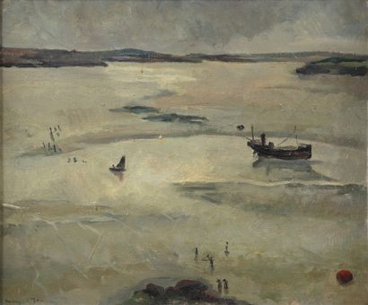  Barry R. JEAN (XXème siècle). Paysage maritime nordique Huile sur toile, signée...