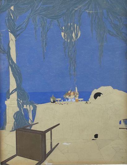  Max NINON (1896-1982) La lettre à Venise (1921) Suite de deux pochoirs Signés et...
