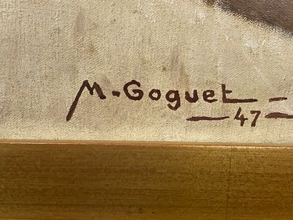  Maurice GOGUET (1899?) Scène orientaliste, l'heure du thé Huile sur toile Signée...