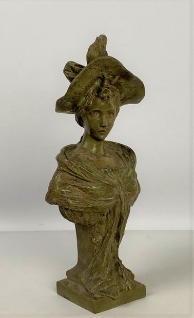  Pedro Ramon José RIGUAL (1863-1917) Buste de femme au chapeau Epreuve en bronze...