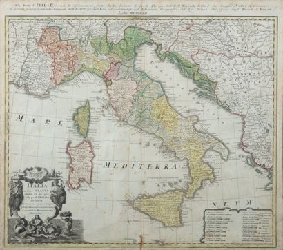  Carte géographique Italie au XVIIIème (rousseurs) 52x60 cm