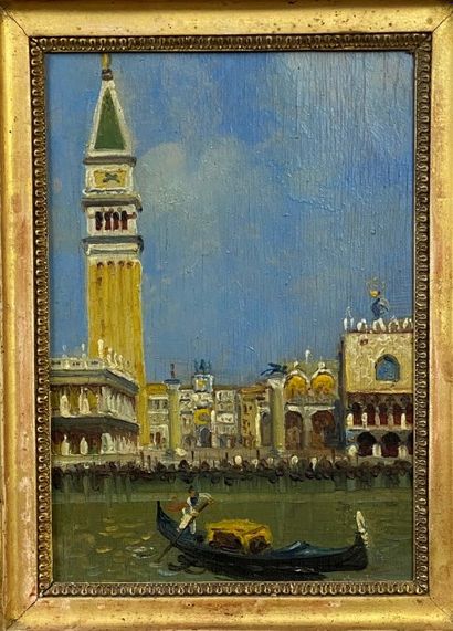  Ecole du XXe siècle Gondole à Venise Huile sur panneau 23 x 26 cm