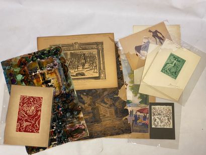  Lot de cartons à dessins contenant des lithographies signées MOLNE, affiches d'expositions,...