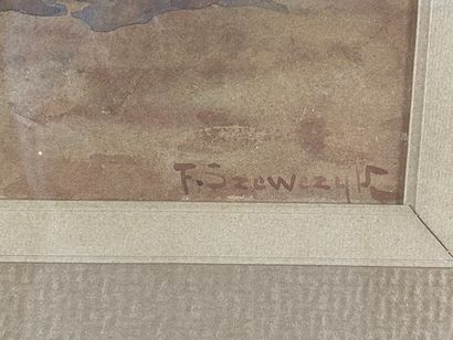 F. SZEWCZIK (Fin du XIXème-début du XXe siècle) Cheval en fuite Aquarelle sur papier...