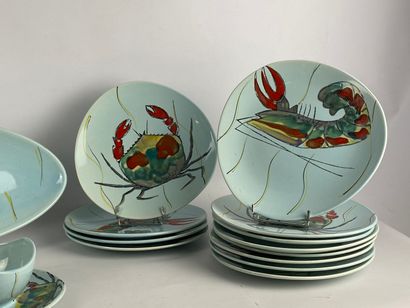  M.F.B.A PORNIC Part of earthenware table service on the theme of the sea including...