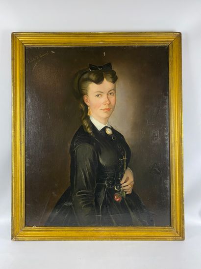  MAUCLERC de BANCENEL (XIXth century) Portrait of an elegant woman Oil on canvas...