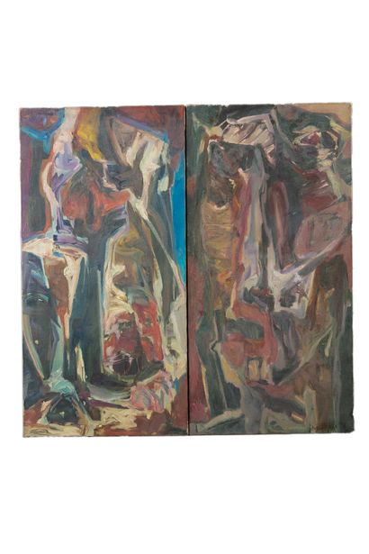  Philippe ARTIAS (1912-2002) Abstract compositions Pair of oils on canvas, signed...