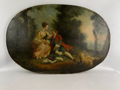  French school in the taste of the 18th century Oil on canvas oval 58 x 86 cm (accidents...