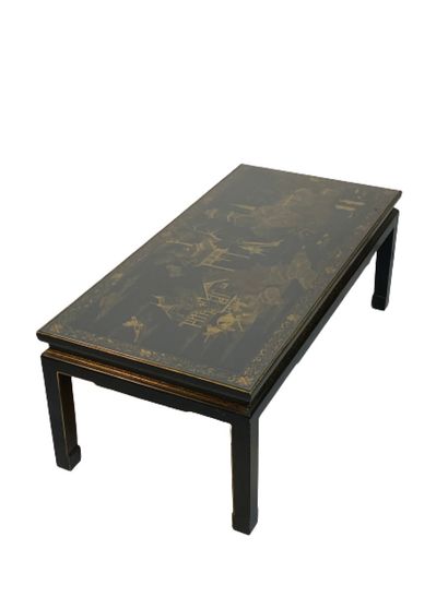 LACQUERED BLACKWOOD LOW TABLE WITH ROCKY...