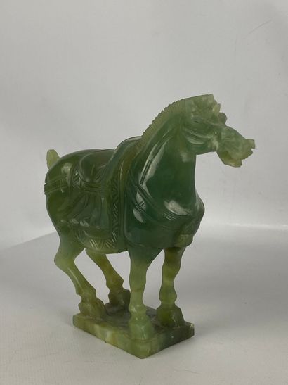  Serpentine horse represented standing on a square base In the Chinese taste, modern...