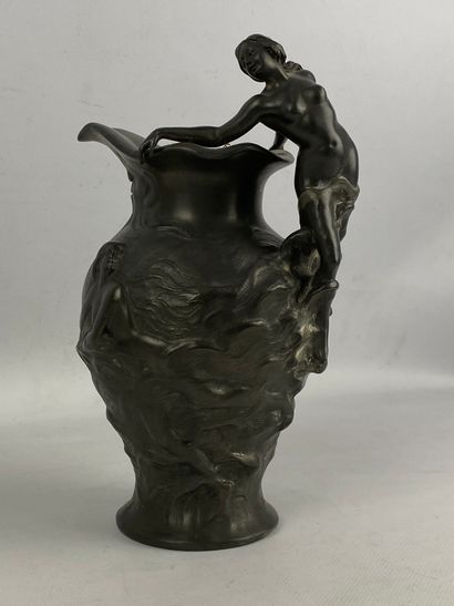 Charles PERRON (1862-1934) Pewter pitcher...