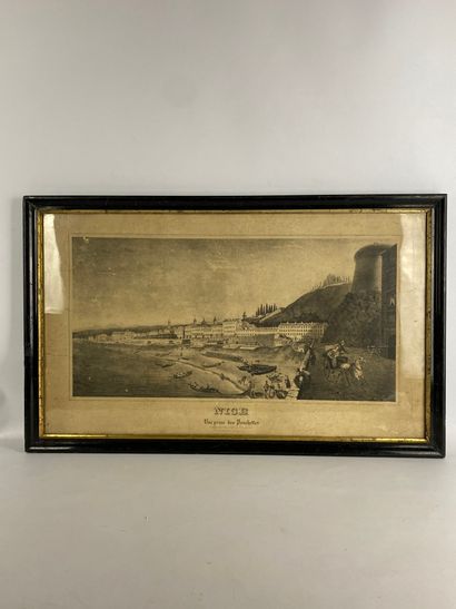  School of the XIXth century View of the city of Nice and the castle Large engraving...